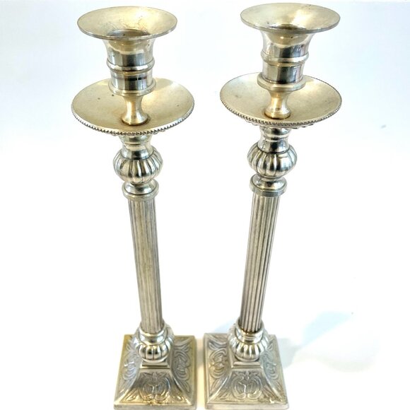 Neoclassical Silver Plated Pair of Vintage Ornate Candle Holders